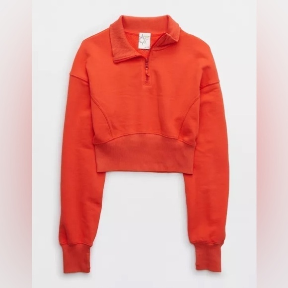 Aerie Offline Medium Sweater Quarter Zip Up Cropped Sweatshirt Cozy Lounge Top M - Picture 2 of 5